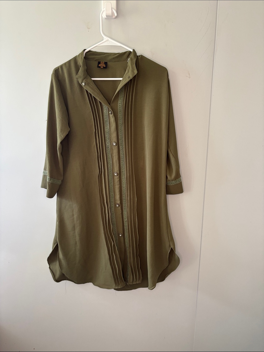 Olive Green Button-Front Tunic Shirt